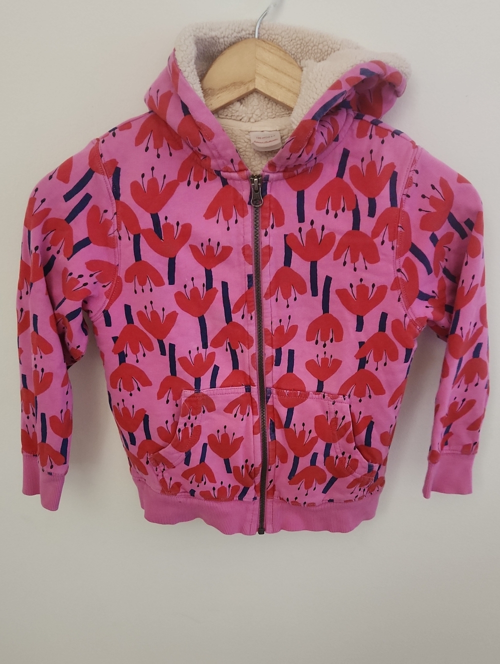 Hanna Andersson Faux Shearling French Terry Hoodie Size 6-7 Sunset Tulip - Picture 4 of 7